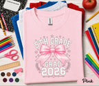 5th Grade Grad 2026 Shirt, First Day of 5th Grade Tee, Pink Bow Back to School Shirt, Fifth Grade Graduation Gift for Girl, Cute Student Tee