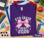 5th Grade Grad 2026 Shirt, First Day of 5th Grade Tee, Pink Bow Back to School Shirt, Fifth Grade Graduation Gift for Girl, Cute Student Tee