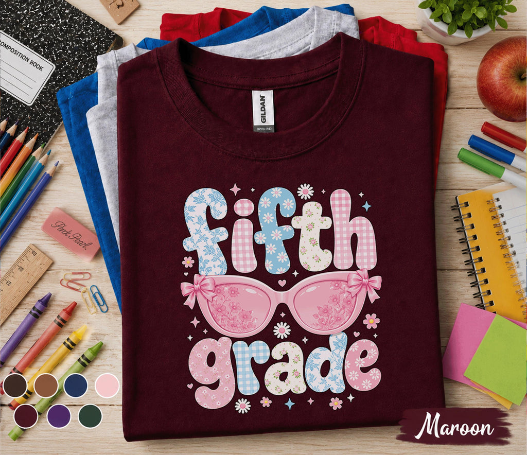 Fifth Grade Shirt, Fifth Grade Back to School Tee, Cute Fifth Grade Sunglasses Shirt, First Day of School Shirt, Floral Student Gift Tee