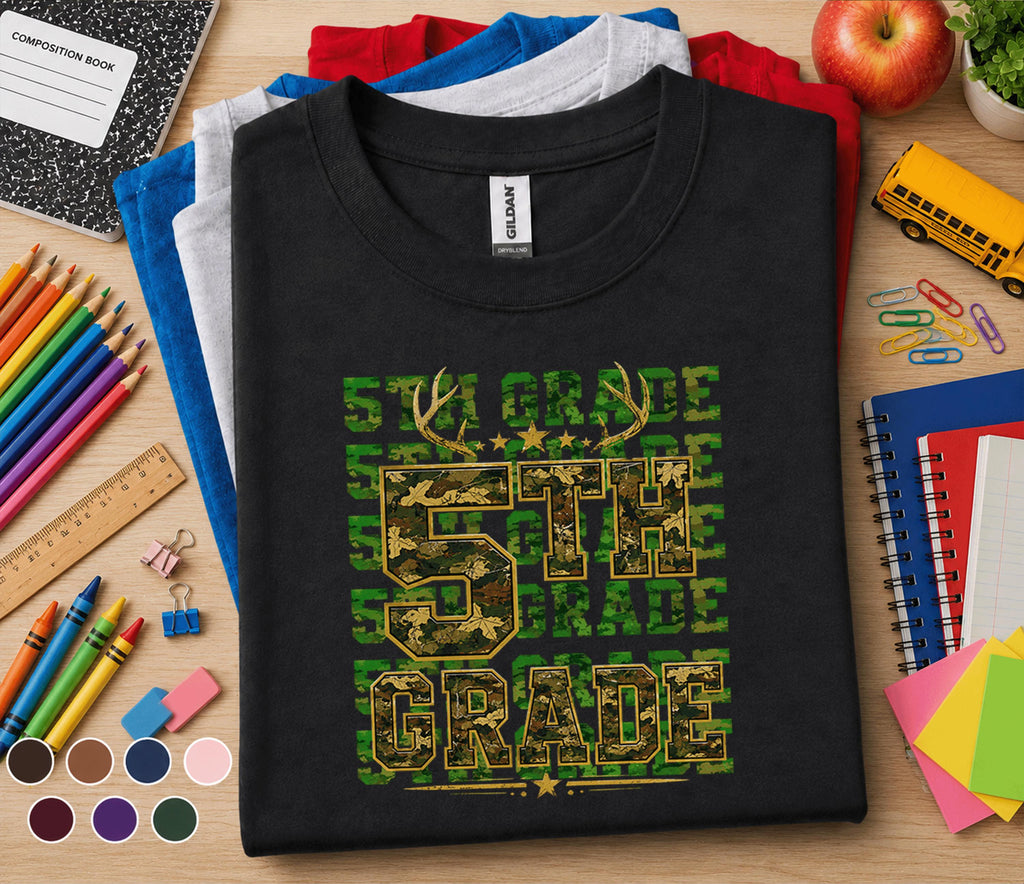 5th Grade Camo Hunting Shirt, Back to School Fifth Grade Tee