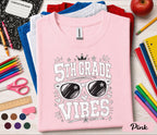 5th Grade Vibes Shirt, Back to School Fifth Grade Tee, First Day of School Shirt, Cool Sunglasses Student Shirt, Trendy Kids School Gift Tee