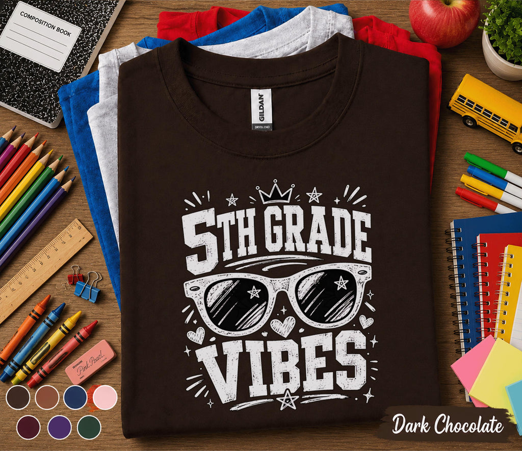 5th Grade Vibes Shirt, Back to School Fifth Grade Tee, First Day of School Shirt, Cool Sunglasses Student Shirt, Trendy Kids School Gift Tee