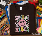 5th Grade Vibes Shirt, Retro Smiley Face Back to School Tee, Cute First Day of Fifth Grade Shirt, Pastel School Outfit, Girls Student Gift