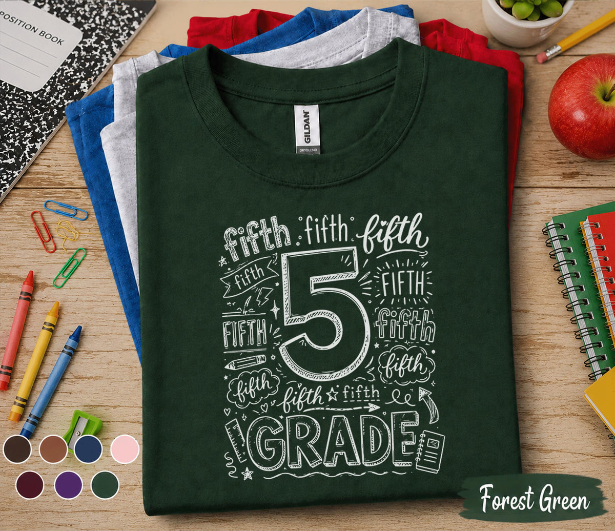 5th Grade Shirt, Fifth Grade Doodle Tee, Back to School Fifth Grade Shirt, First Day of School Shirt, Elementary Student Gift for Kids