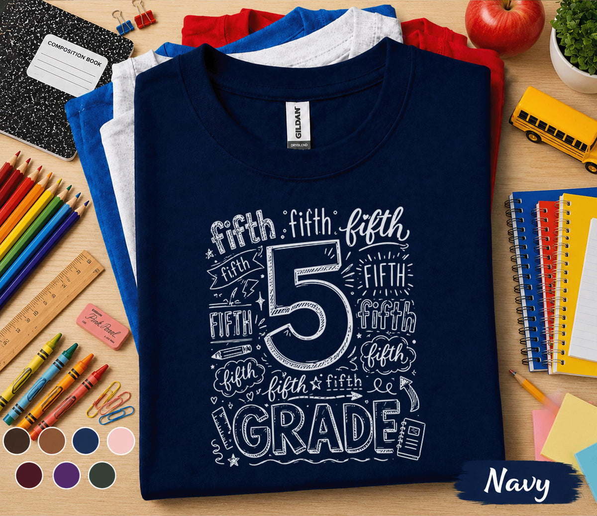 5th Grade Shirt, Fifth Grade Doodle Tee, Back to School Fifth Grade Shirt, First Day of School Shirt, Elementary Student Gift for Kids