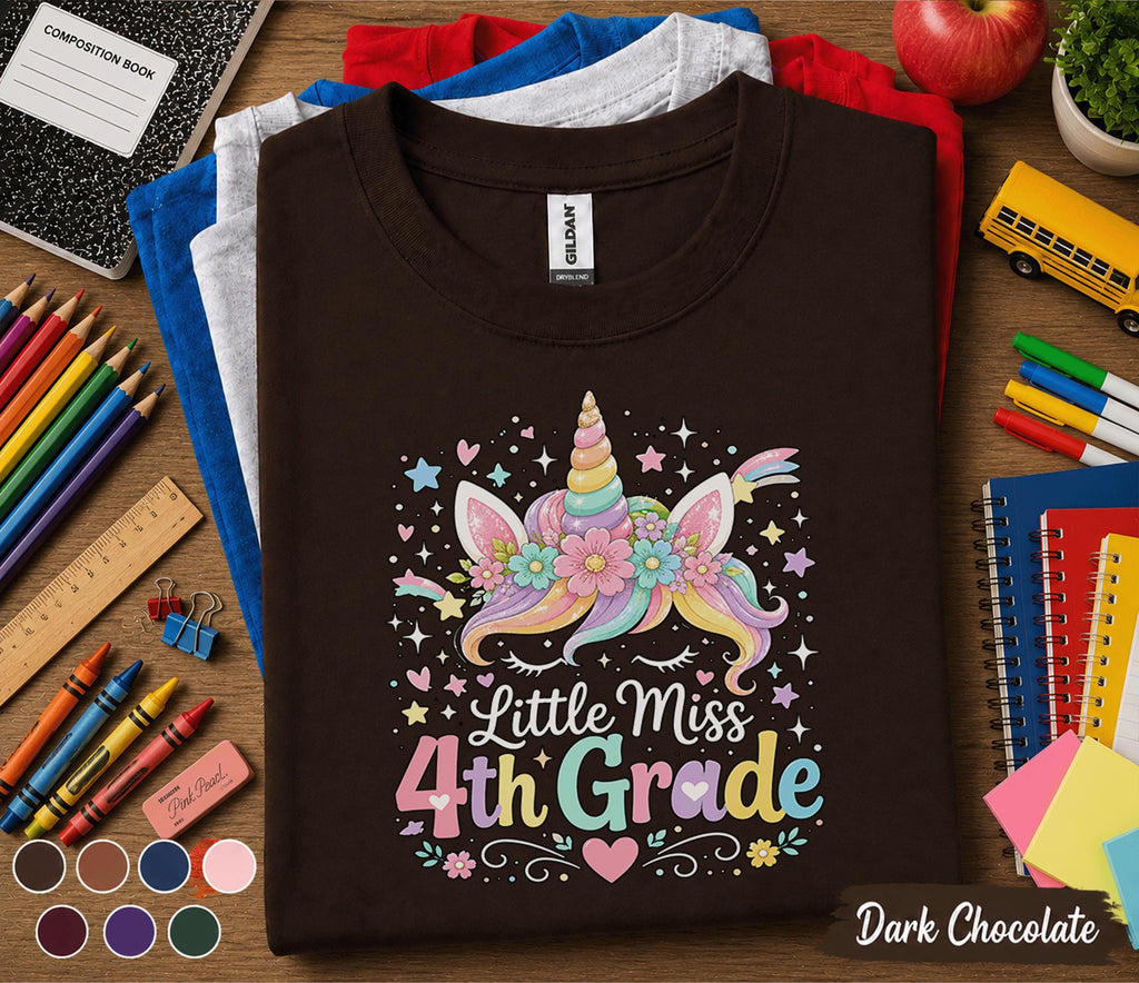 Little Miss 4th Grade Shirt, Cute Unicorn Back to School Shirt, First Day of 4th Grade Tee, Fourth Grade Girl Shirt, Elementary Student Gift