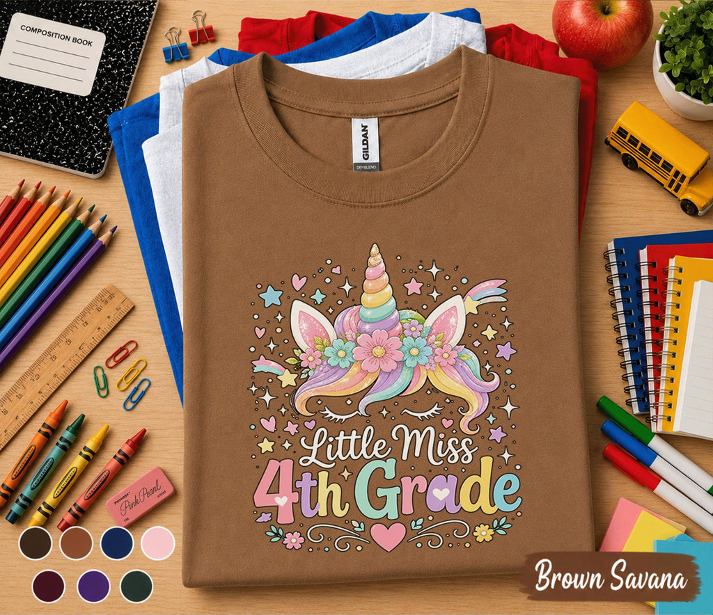 Little Miss 4th Grade Shirt, Cute Unicorn Back to School Shirt, First Day of 4th Grade Tee, Fourth Grade Girl Shirt, Elementary Student Gift