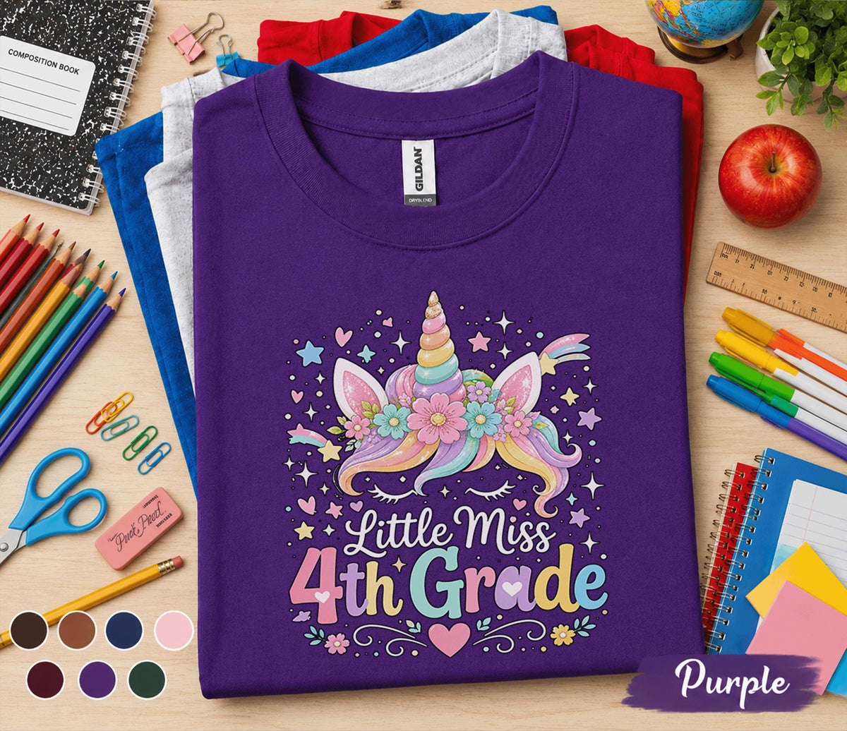 Little Miss 4th Grade Shirt, Cute Unicorn Back to School Shirt, First Day of 4th Grade Tee, Fourth Grade Girl Shirt, Elementary Student Gift
