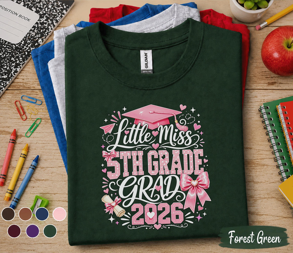 Little Miss 5th Grade Shirt 2026, First Day of School Shirt, Cute Fifth Grade Girl Tee, Back to School Outfit, Pink Graduation Cap Gift