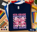 4th Grade Shirt, Cute Pink Bow Fourth Grade Back to School Shirt, First Day of School Tee for Girls, Coquette 4th Grade Student Gift