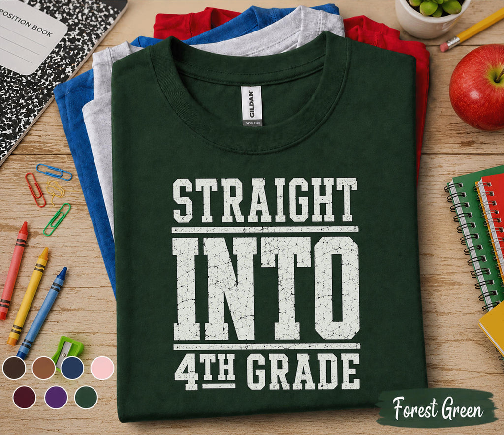 Straight Into 4th Grade Shirt, First Day of School Shirt, Fourth Grade Back to School Tee, Kids Student Gift, Elementary School Outfit
