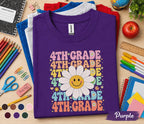 4th Grade Daisy Smiley Face Shirt, Retro Back to School Tee, First Day of Fourth Grade Shirt, Cute Kids School Outfit