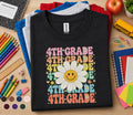 4th Grade Daisy Smiley Face Shirt, Retro Back to School Tee