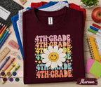4th Grade Daisy Smiley Face Shirt, Retro Back to School Tee, First Day of Fourth Grade Shirt, Cute Kids School Outfit