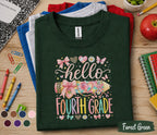 Hello Fourth Grade Shirt for Girls, Cute Back to School Tee, First Day of 4th Grade Shirt, Pink Bow Pencil Student Shirt