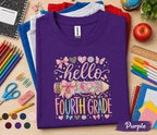 Hello Fourth Grade Shirt for Girls, Cute Back to School Tee, First Day of 4th Grade Shirt, Pink Bow Pencil Student Shirt