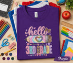 Hello 3rd Grade Shirt for Girls, Cute First Day of School Tee, Tie Dye Pencil Back to School Shirt, Third Grade Student Outfit