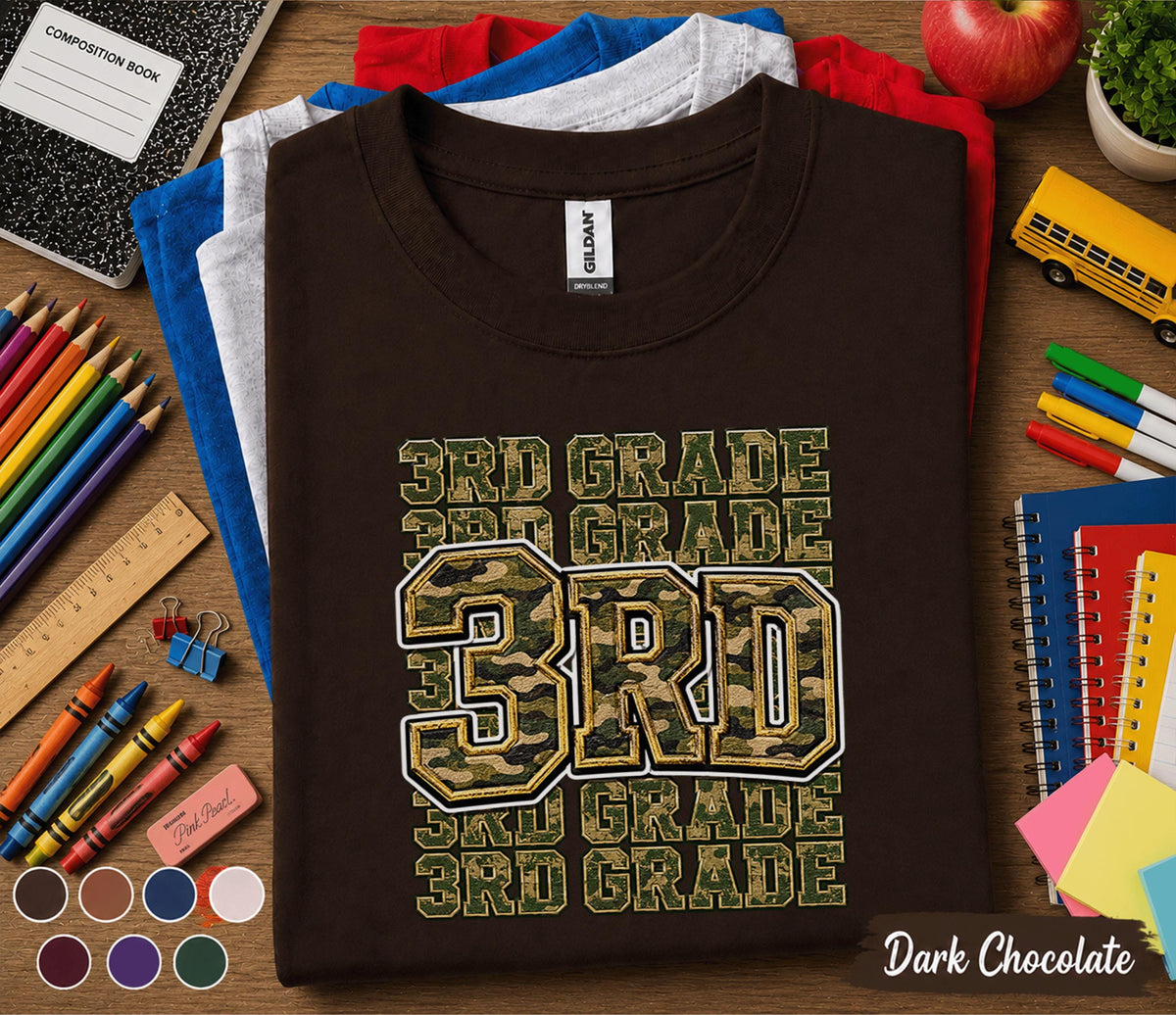 3rd Grade Camo Shirt, Third Grade Back to School Tee, Camo 3RD Student Shirt, First Day of School Outfit, Boys Grade School Gift