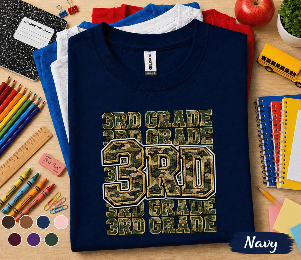 3rd Grade Camo Shirt, Third Grade Back to School Tee, Camo 3RD Student Shirt, First Day of School Outfit, Boys Grade School Gift