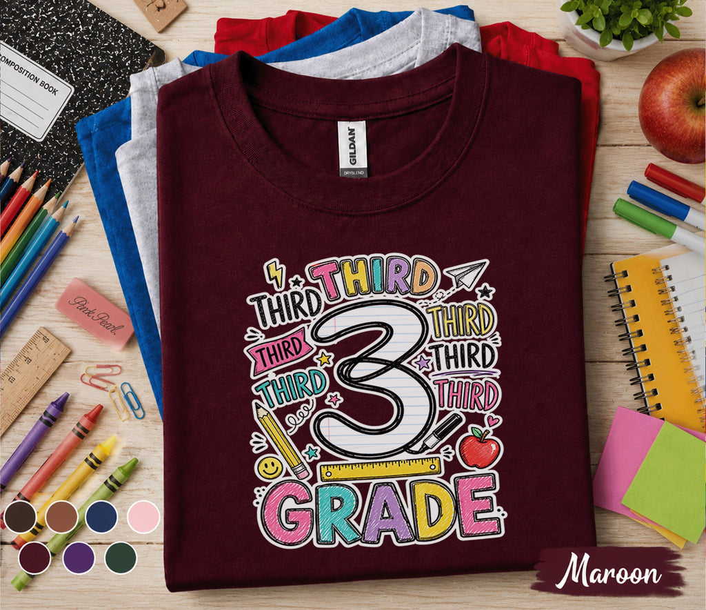 Third Grade Back to School Shirt, 3rd Grade Student Tee, First Day of Third Grade Shirt, Colorful School Outfit, Kids Back to School Gift