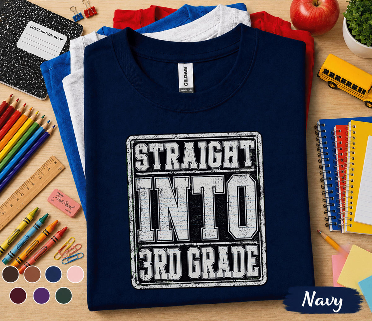 Straight Into 3rd Grade Shirt, First Day of Third Grade Tee, Back to School Student Shirt, Third Grade School Outfit, Kids Classroom Tee