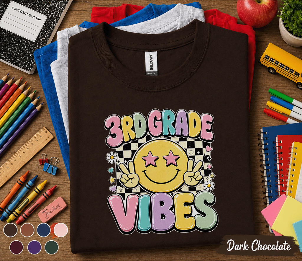 3rd Grade Vibes Shirt, First Day of 3rd Grade Tee, Retro Smiley Face Back to School Shirt, Cute Third Grade Student Gift