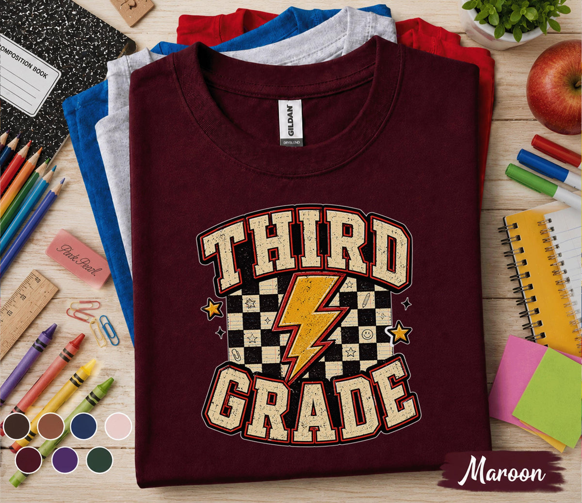 Third Grade Shirt, Retro Third Grade Back to School Tee, First Day of 3rd Grade Shirt, Vintage Lightning Student Shirt, Kids School Outfit