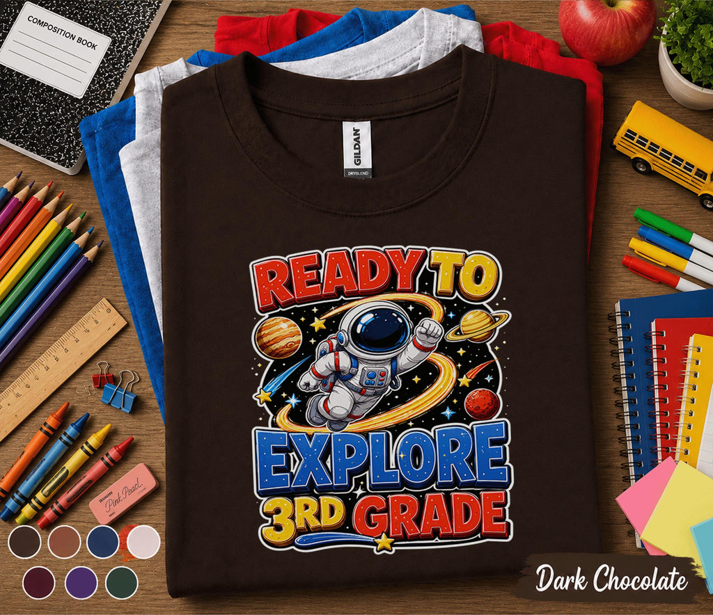 Ready to Explore 3rd Grade Shirt, Astronaut Back to School Tee, First Day of Third Grade Shirt, Space Student Gift, Solar System Kids Tee
