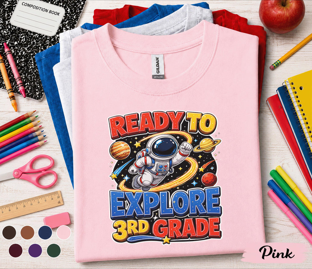 Ready to Explore 3rd Grade Shirt, Astronaut Back to School Tee, First Day of Third Grade Shirt, Space Student Gift, Solar System Kids Tee