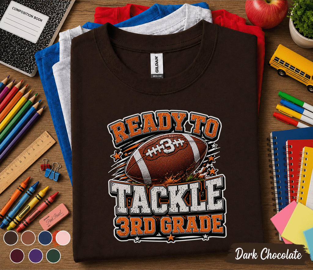 Ready to Tackle 3rd Grade Shirt, Football Back to School Tee, First Day of Third Grade Shirt, Sports Student Gift, Kids Football School Tee