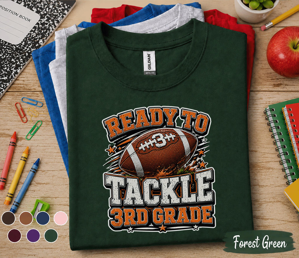 Ready to Tackle 3rd Grade Shirt, Football Back to School Tee, First Day of Third Grade Shirt, Sports Student Gift, Kids Football School Tee