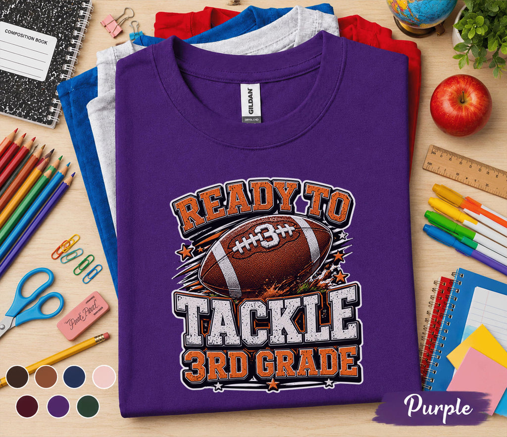 Ready to Tackle 3rd Grade Shirt, Football Back to School Tee, First Day of Third Grade Shirt, Sports Student Gift, Kids Football School Tee