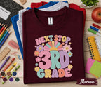 Next Stop 3rd Grade Shirt, Retro Back to School Tee, First Day of Third Grade Shirt, Cute Smiley Flower Student Gift, Kids School Shirt