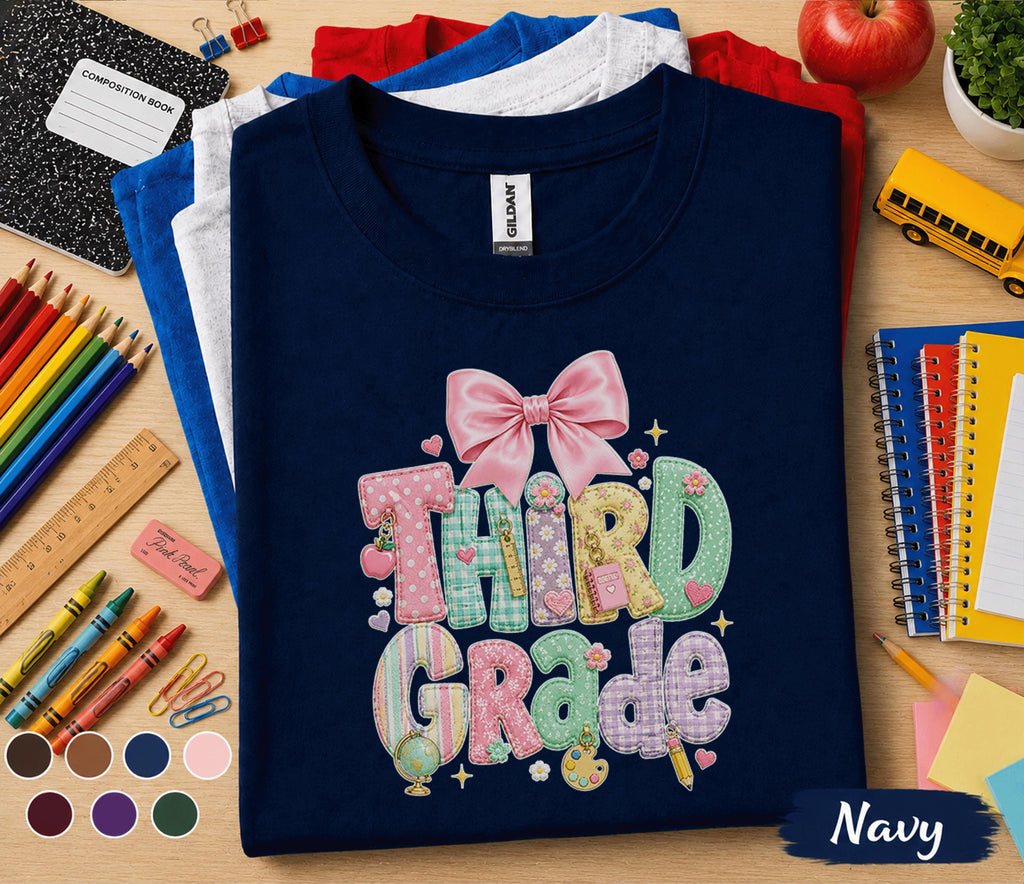 Third Grade Shirt, Cute Back to School Shirt for Girls, First Day of 3rd Grade Tee, Pink Bow School Shirt, Third Grade Student Gift Teacher