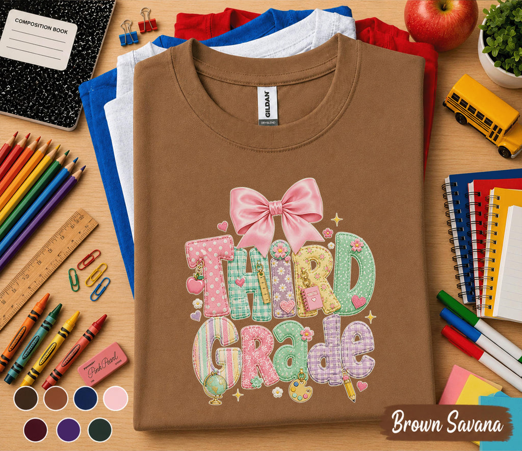 Third Grade Shirt, Cute Back to School Shirt for Girls, First Day of 3rd Grade Tee, Pink Bow School Shirt, Third Grade Student Gift Teacher
