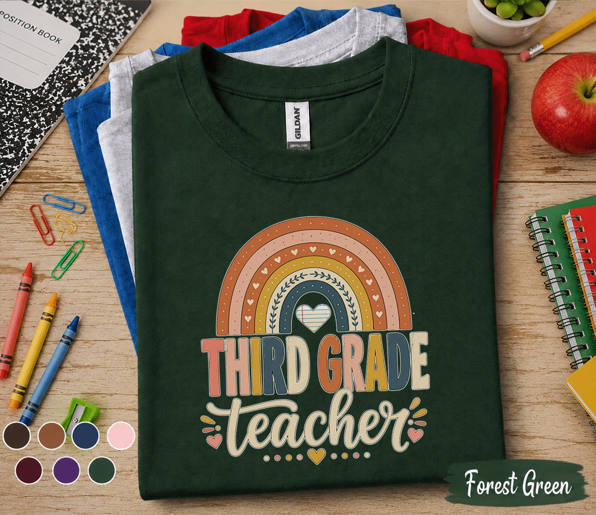 Third Grade Teacher Shirt, Retro Rainbow Back to School Teacher Tee, 3rd Grade Teacher Gift, First Day of School Shirt