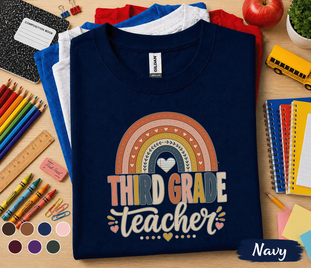 Third Grade Teacher Shirt, Retro Rainbow Back to School Teacher Tee, 3rd Grade Teacher Gift, First Day of School Shirt