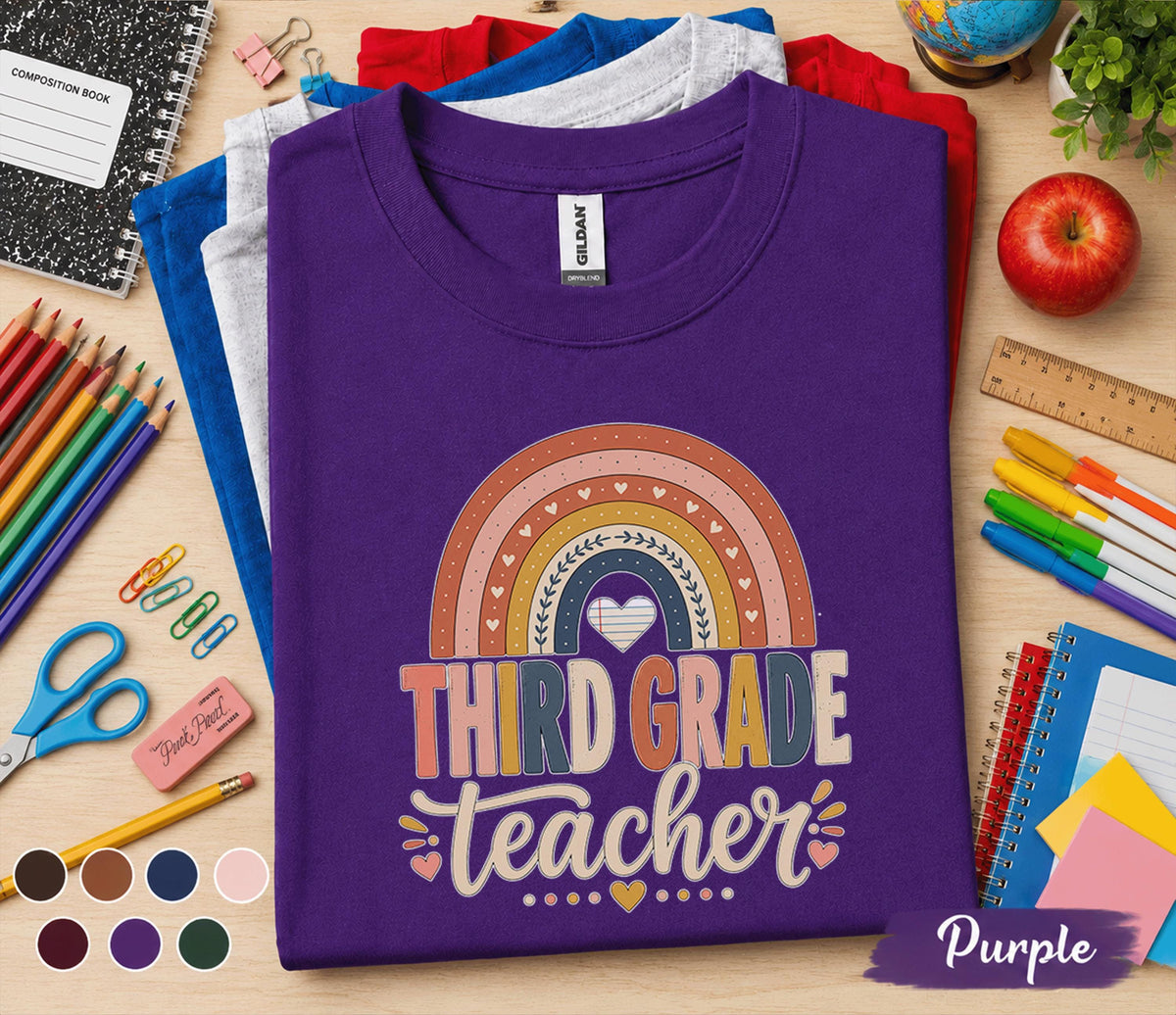 Third Grade Teacher Shirt, Retro Rainbow Back to School Teacher Tee, 3rd Grade Teacher Gift, First Day of School Shirt