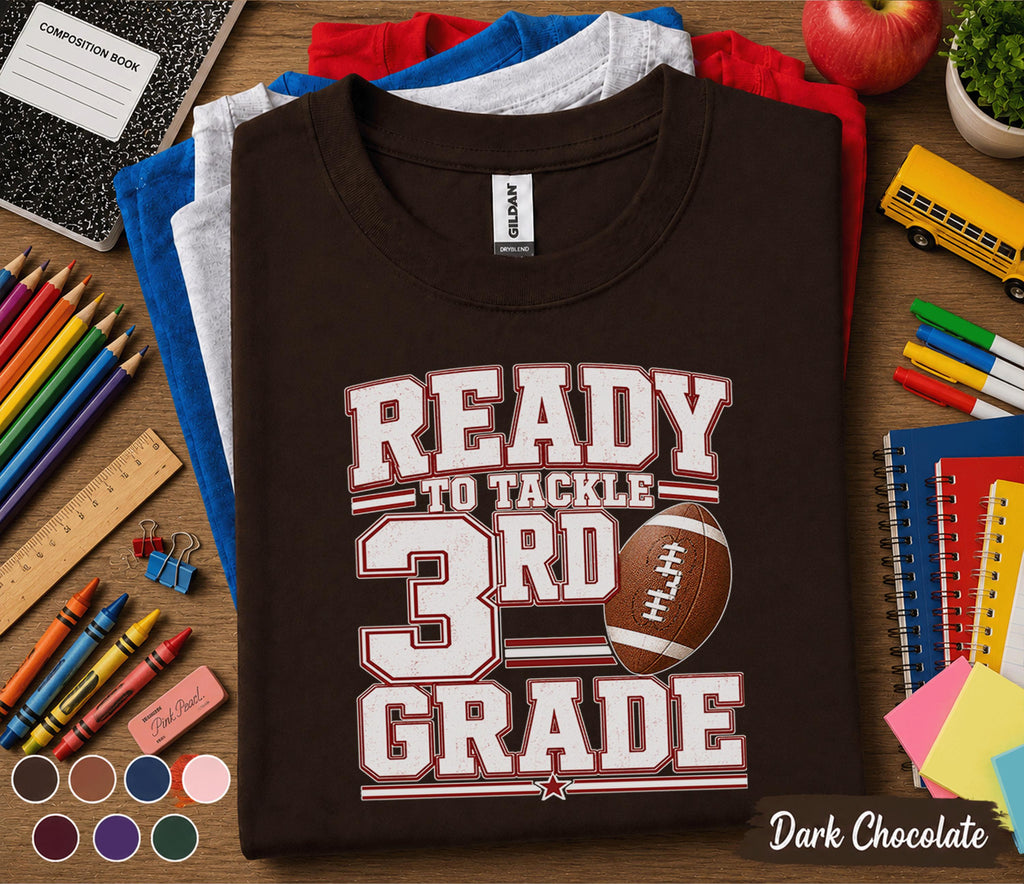 Ready to Tackle 3rd Grade Shirt, Football Back to School Shirt, First Day of Third Grade Tee, Sports Student Gift for Boys Girls