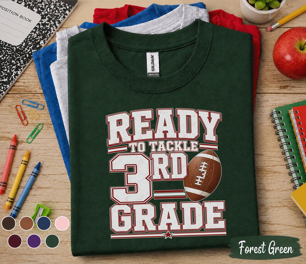 Ready to Tackle 3rd Grade Shirt, Football Back to School Shirt, First Day of Third Grade Tee, Sports Student Gift for Boys Girls