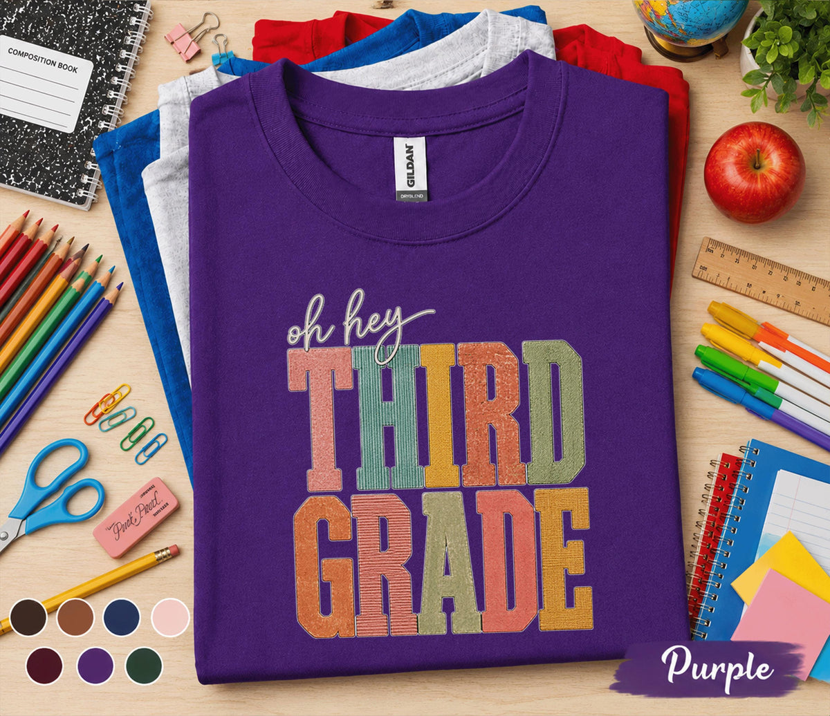 Oh Hey Third Grade Shirt, Retro Back to School Shirt for Kids, First Day of 3rd Grade Tee, Teacher School Outfit, Third Grade Student Gift