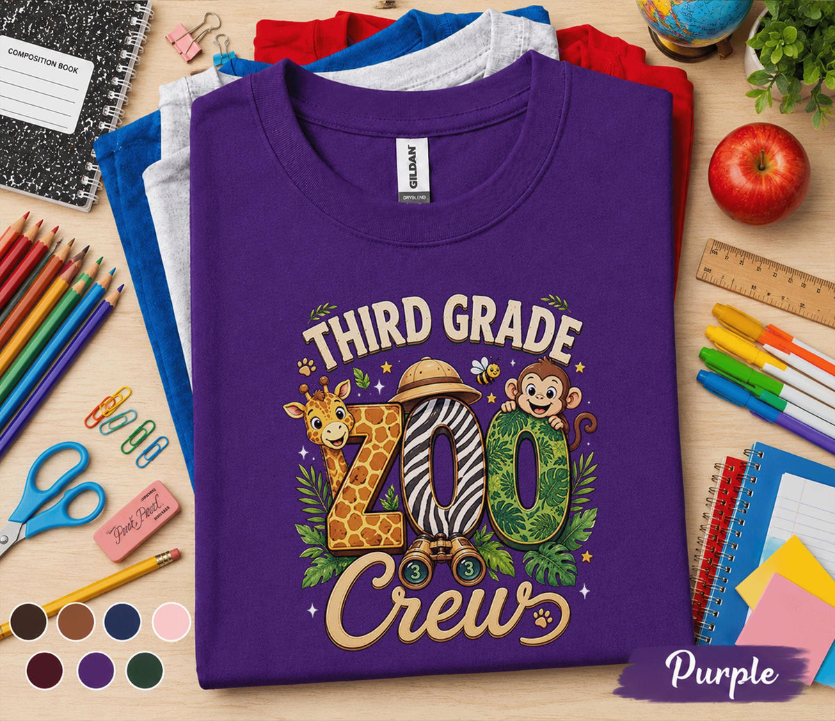 Third Grade Zoo Crew Shirt, Back to School Safari Tee, First Day of 3rd Grade Shirt, Jungle School Outfit, Giraffe Monkey Student Gift