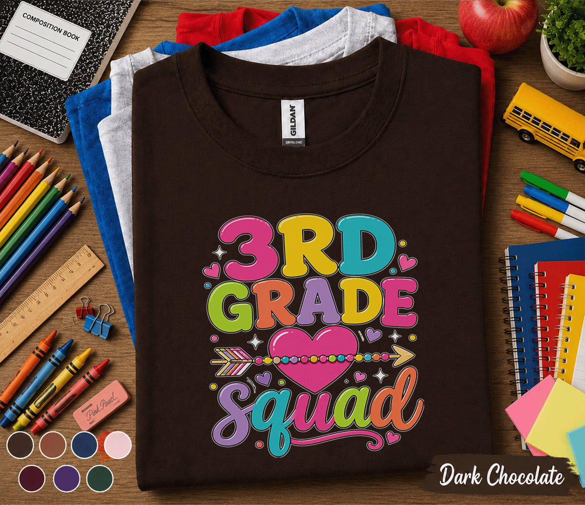 Matching 3rd Grade Squad Shirt, First Day of 3rd Grade Tee, Back to School Shirt, Cute Third Grade Group Outfit, Colorful Heart School Shirt