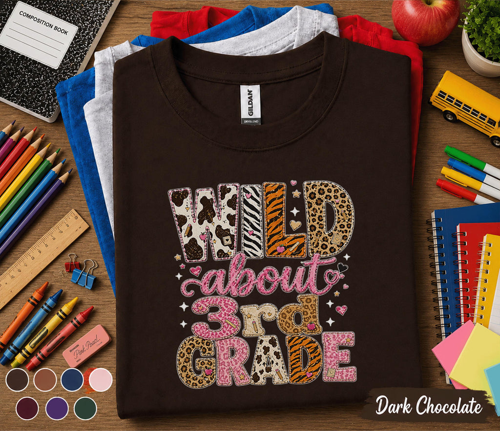 Wild About 3rd Grade Shirt, Leopard Back to School Tee, First Day of Third Grade Shirt, Cute Animal Print 3rd Grader Outfit