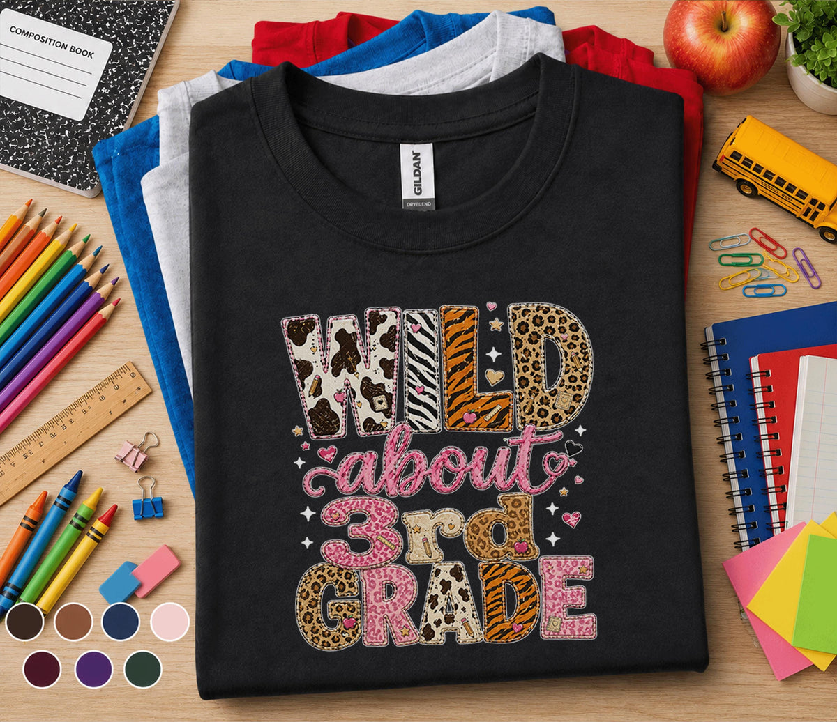 Wild About 3rd Grade Shirt, Leopard Back to School Tee