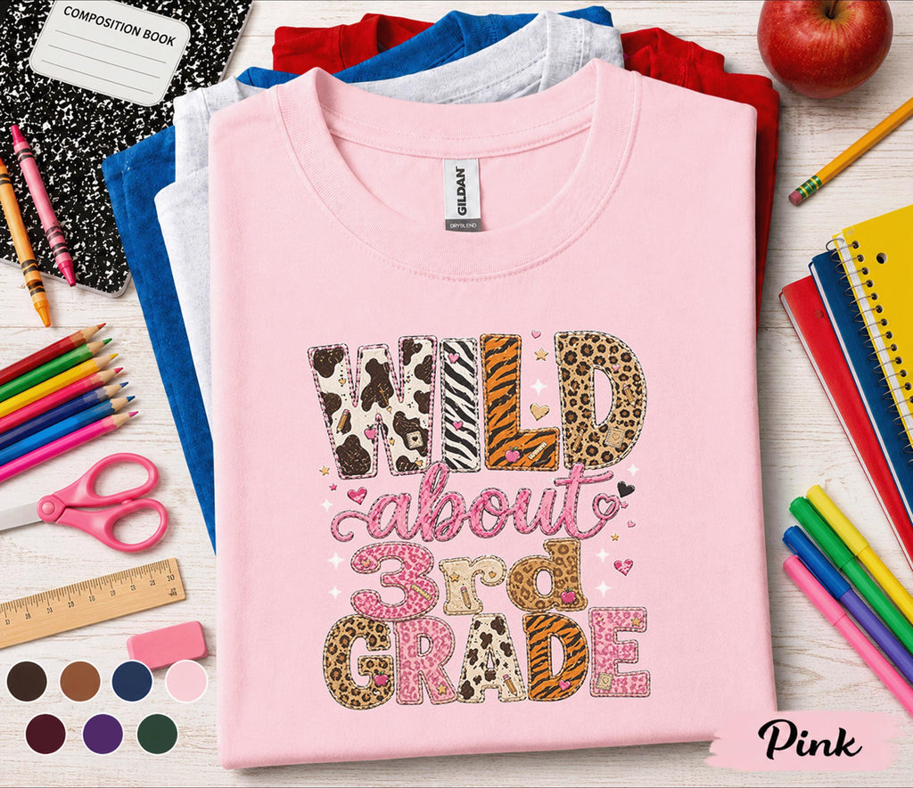 Wild About 3rd Grade Shirt, Leopard Back to School Tee, First Day of Third Grade Shirt, Cute Animal Print 3rd Grader Outfit