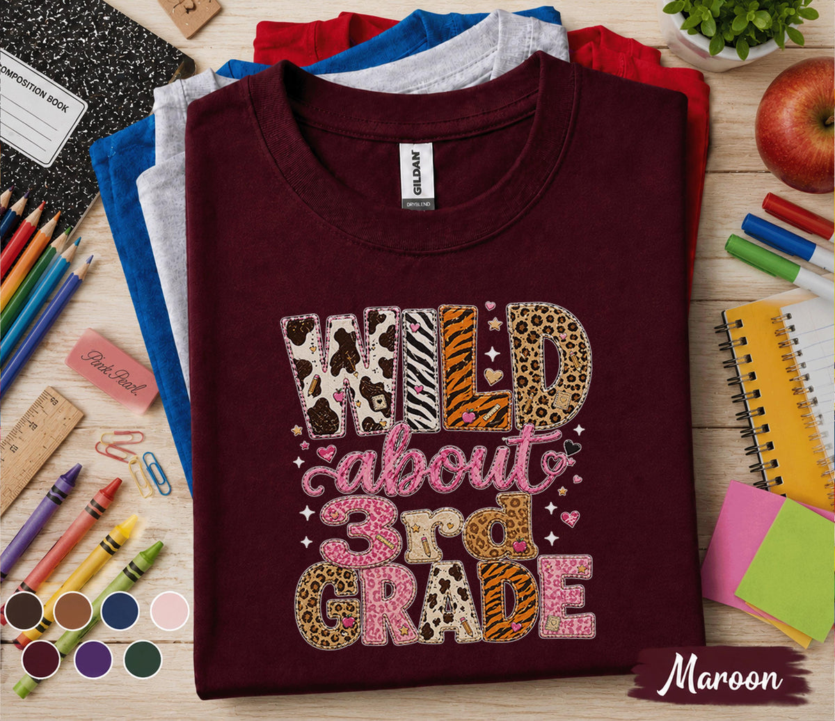 Wild About 3rd Grade Shirt, Leopard Back to School Tee, First Day of Third Grade Shirt, Cute Animal Print 3rd Grader Outfit