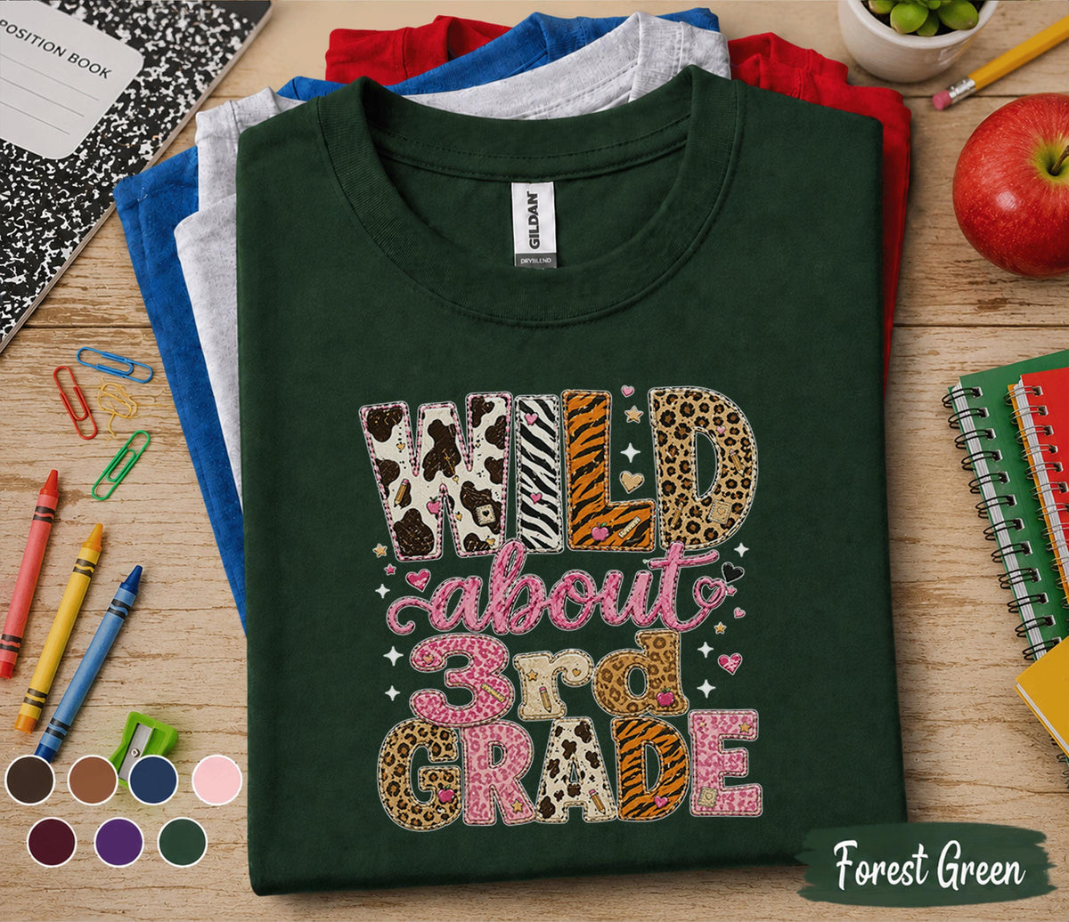 Wild About 3rd Grade Shirt, Leopard Back to School Tee, First Day of Third Grade Shirt, Cute Animal Print 3rd Grader Outfit