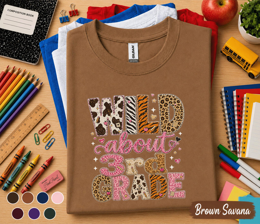 Wild About 3rd Grade Shirt, Leopard Back to School Tee, First Day of Third Grade Shirt, Cute Animal Print 3rd Grader Outfit