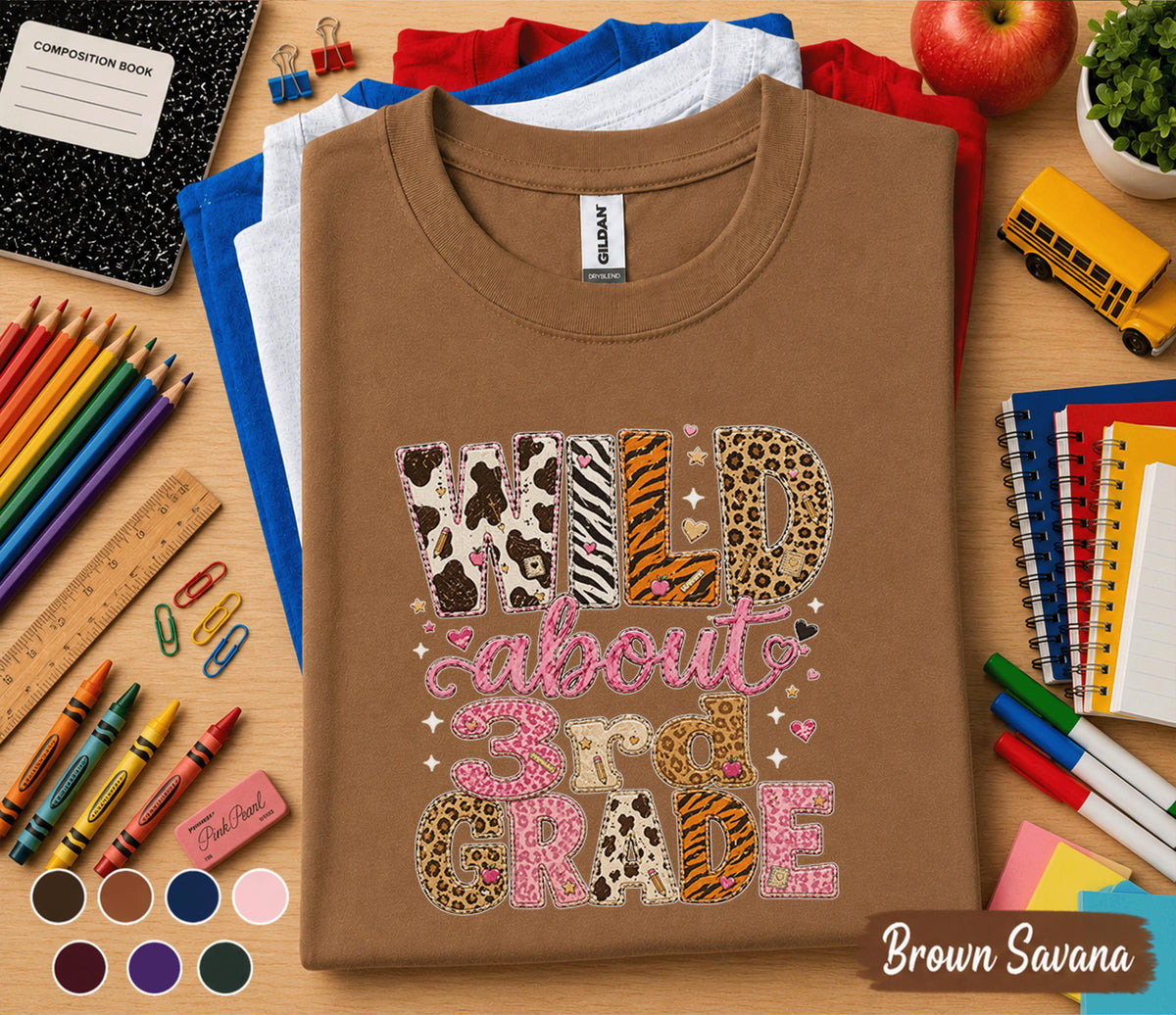 Wild About 3rd Grade Shirt, Leopard Back to School Tee, First Day of Third Grade Shirt, Cute Animal Print 3rd Grader Outfit